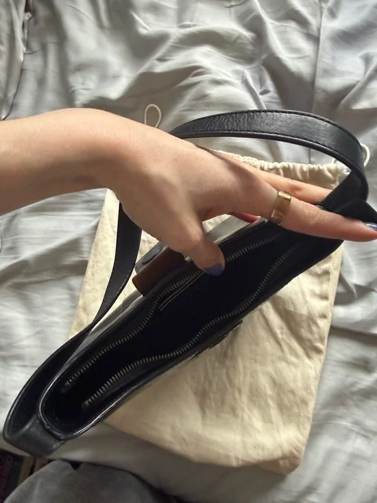 Hereu Bauza Black Leather Structured Shoulder Bag with Woven Front Detail - Picture 9 of 16